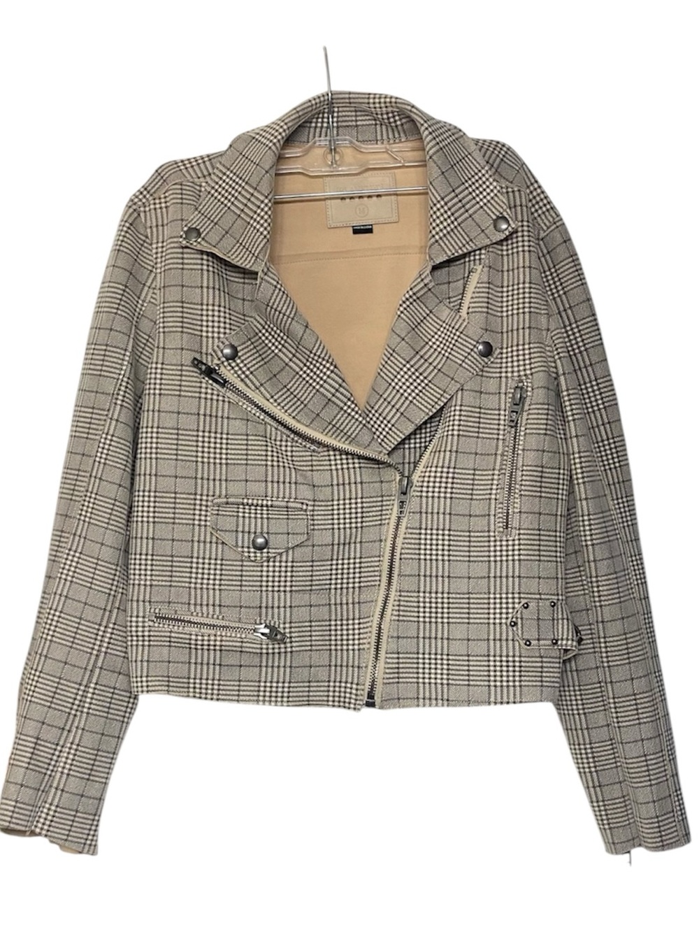 BLANKNYC Plaid Moto Biker Jacket Gray Black Size M